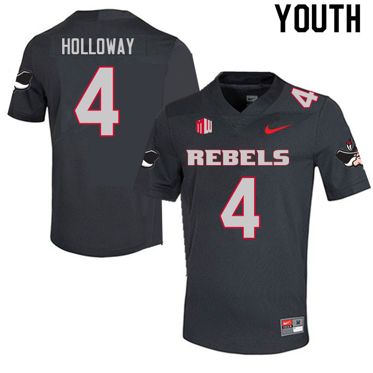 Youth #4 Trenton Holloway UNLV Rebels College Football Jerseys Sale-Charcoal